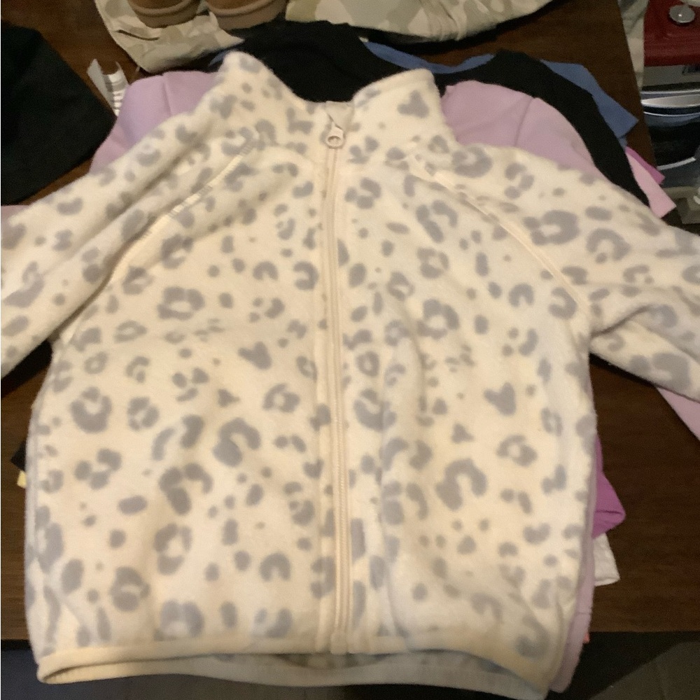Kids Cream Leopard Print Fleece Jacket